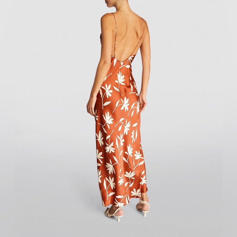 Anine Bing Chloe Silk Slip Dress Terracotta Floral Daisy Maxi Large - Picture 5 of 11